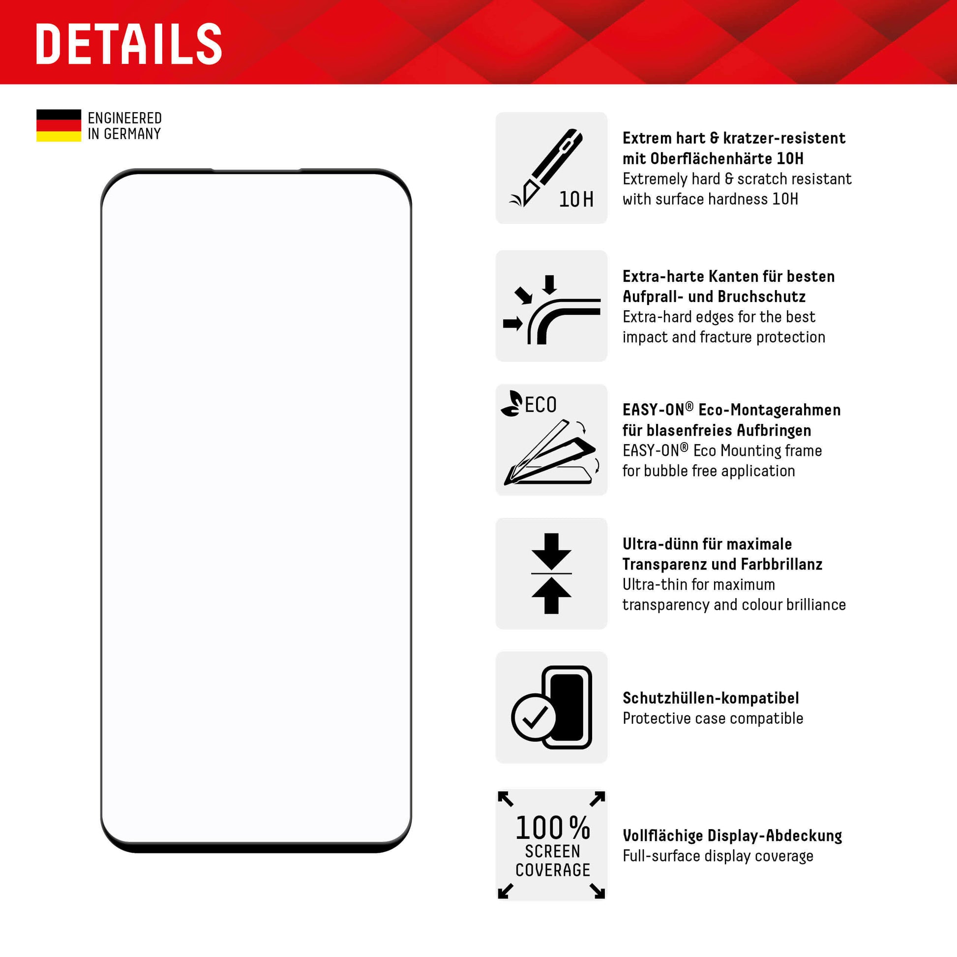 E.V.I. Displayschutz (Panzerglas), Full Cover – für Xiaomi 12 Lite NE/13 Lite – mit Applikator