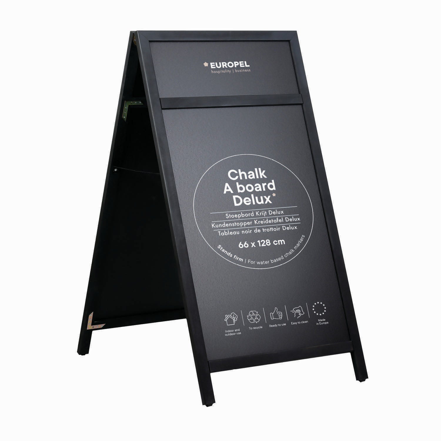 EUROPEL Kundenstopper Kreidetafel – 660 × 1'280 mm – Kiefernholz – schwarz