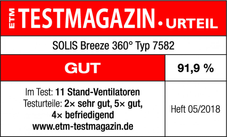 Solis Standventilator Breeze 360 – 40 cm, 3 Stufen, oszillierend, Timer, Fernbedienung, 65 W, Weiss