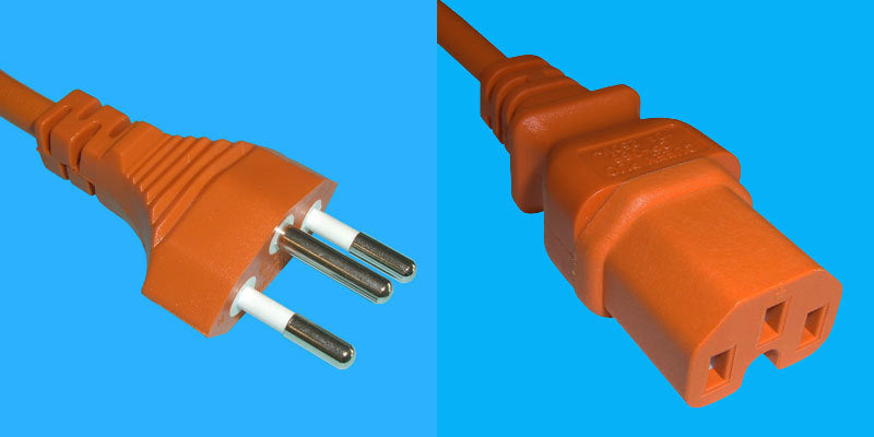 Diggelmann Netzkabel, Typ J auf IEC C15, H05VV-F, 2 m, Orange, WGSPCOI-2
