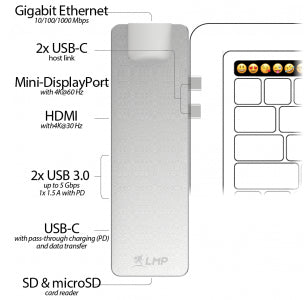 LMP 17278 Dockingstation – USB-C, 1× DP, 1× HDMI, 3× USB-A, GbE, SD/microSD, für MacBook Air/Pro (ausgewählte)