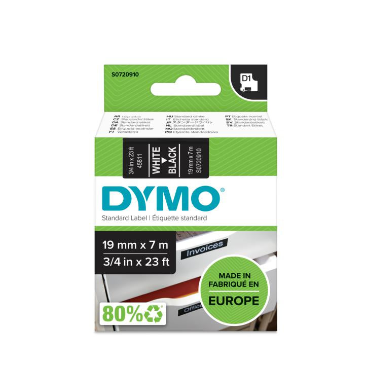 DYMO Schriftband – 19 mm × 7 m, schwarz, weiss – für DYMO POCKET, Dymo 1000+, 2000 und andere