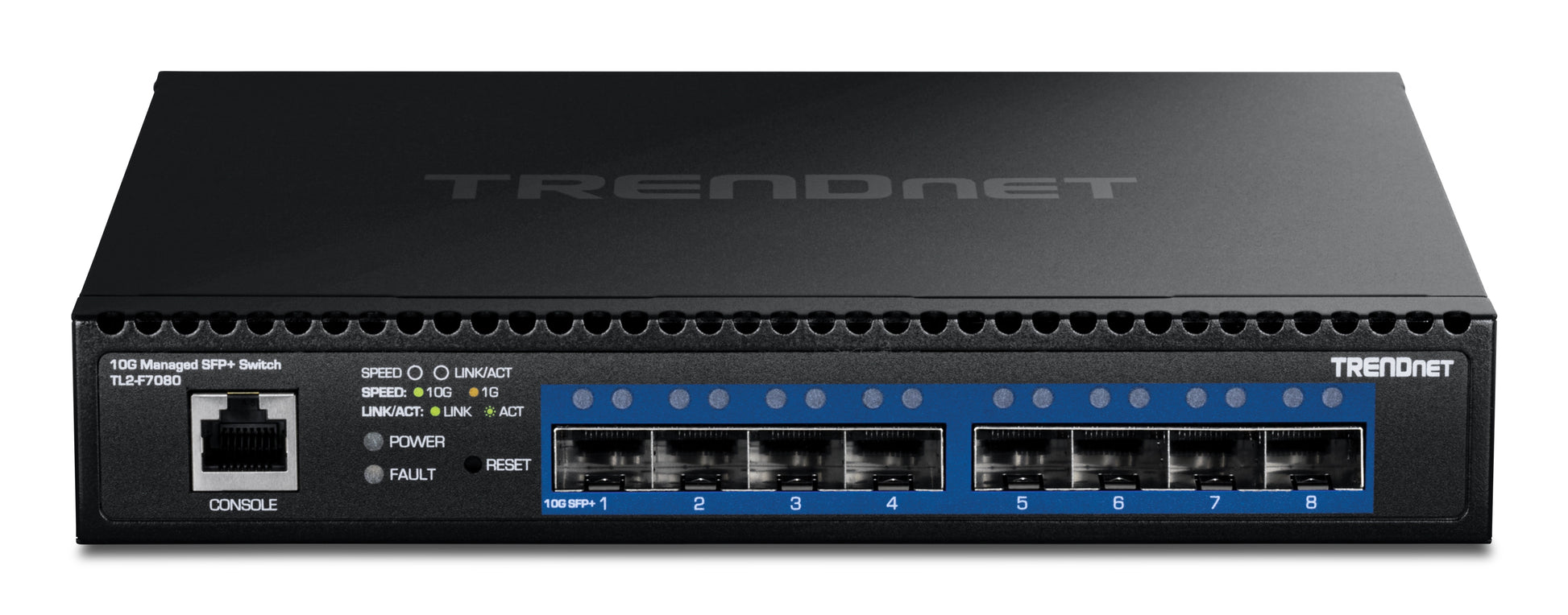 Trendnet TL2-F7080 – Managed L2 Switch – 8× SFP+ (10G), 19", 1U, Schwarz