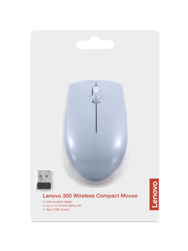 Lenovo 300 Wireless Compact – Maus – Kabellos (2,4 GHz), beidhändig, Blau