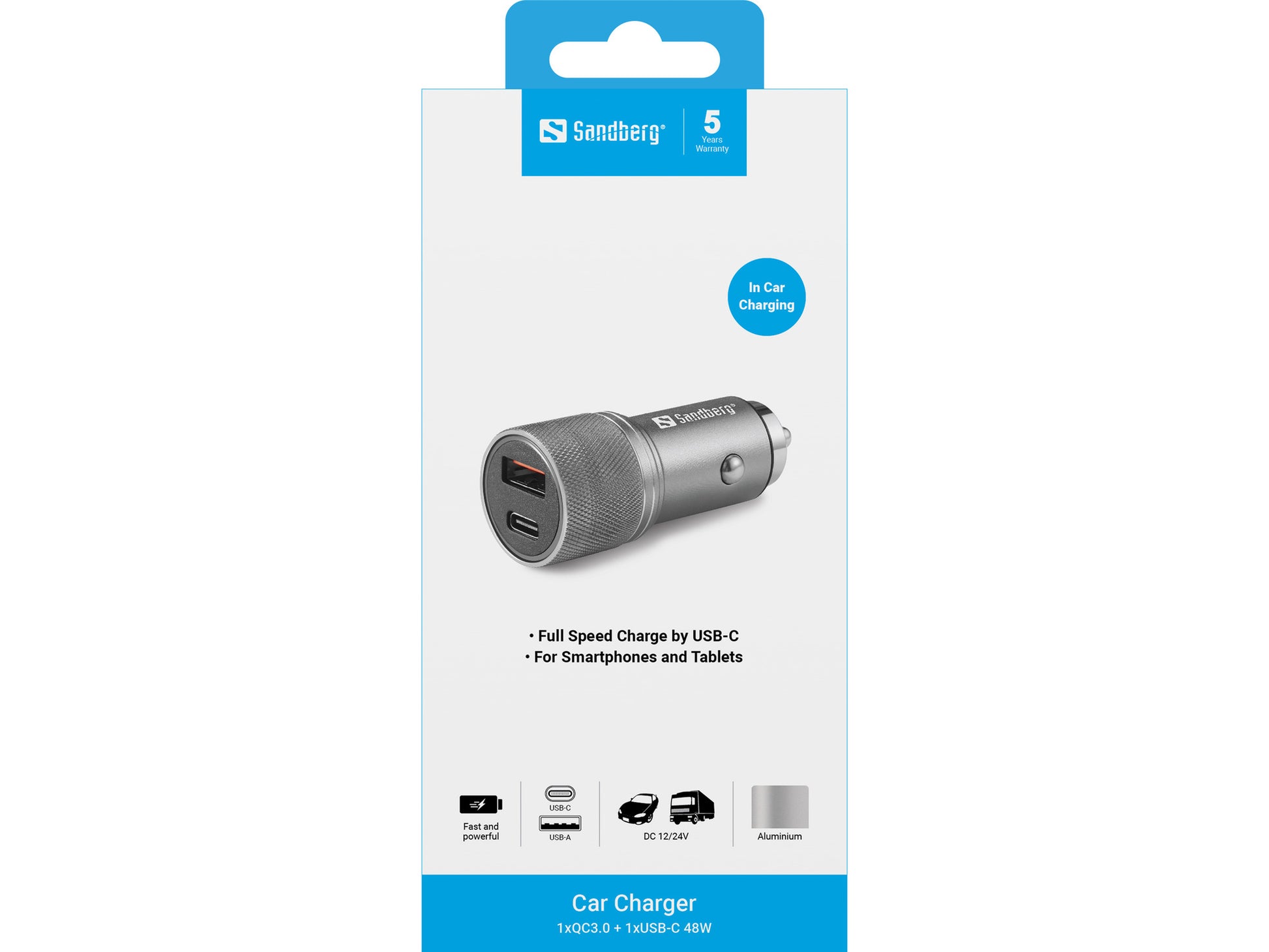 Sandberg Ladegerät – 48 W, 1× USB-C + 1× USB-A, QC3.0