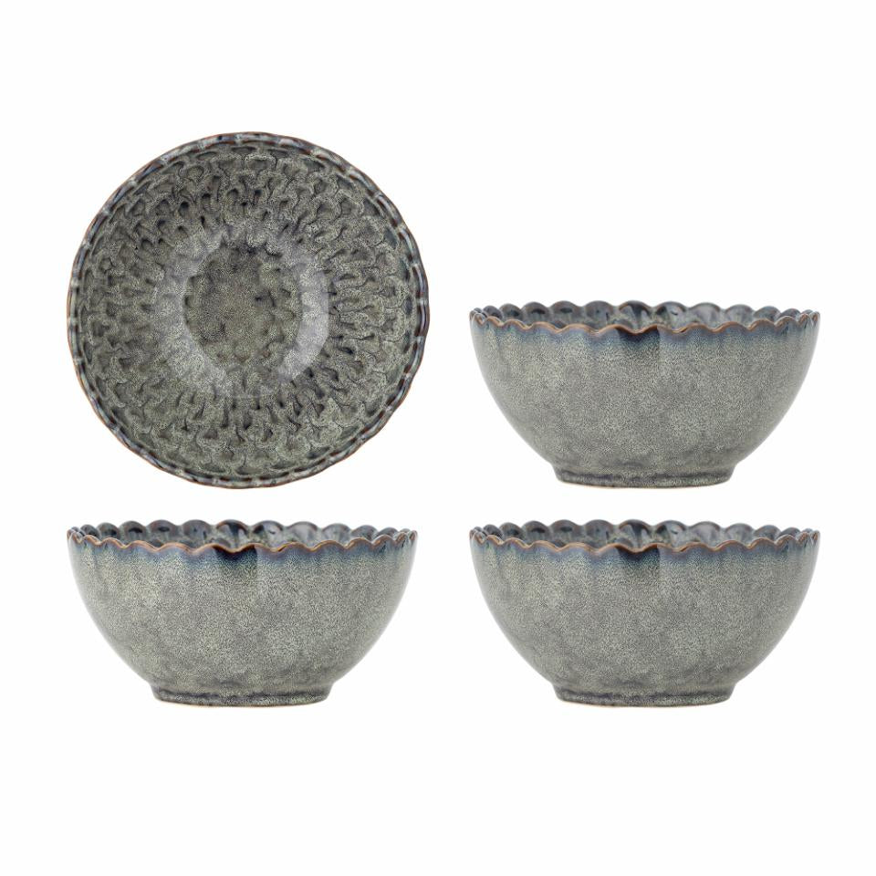 Bloomingville Schüssel Katrina – 4er Set, 625 ml, Ø 15,5 cm, H 7,5 cm, Steingut, spülmaschinenfest