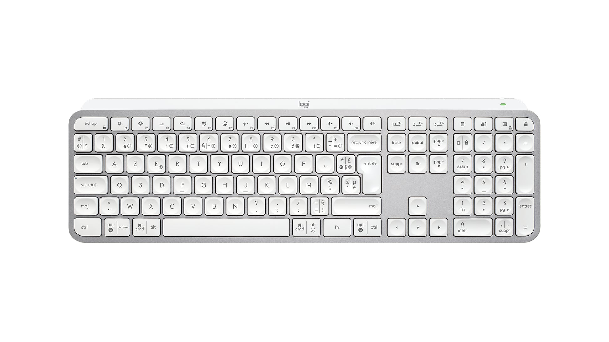 Logitech MX Keys S – Tastatur, kabellos (Bluetooth/2,4 GHz), FR-Layout (FR), Weiss