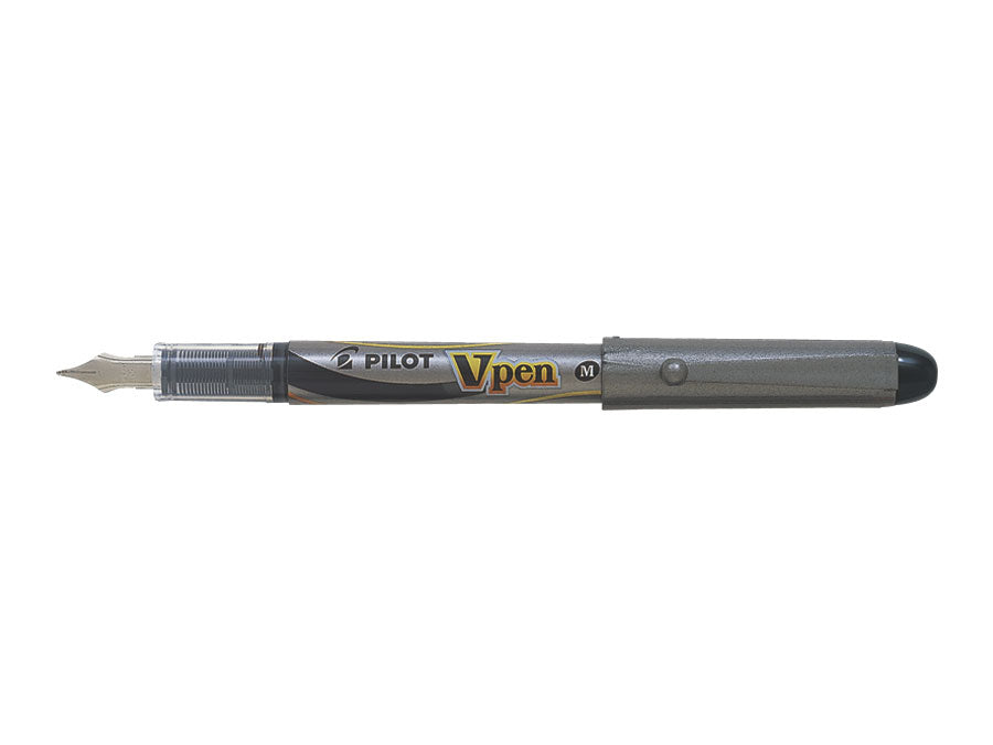 Pilot V-Pen Einwegfüllhalter – Federspitze M – für Rechts- & Linkshänder – Silber, Schwarz – Patronen