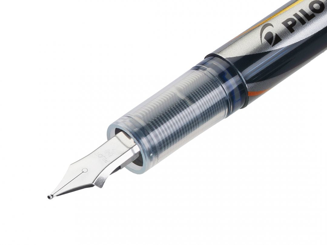 Pilot V-Pen Einwegfüllhalter – Federspitze M – für Rechts- & Linkshänder – Silber, Blau – Patronen