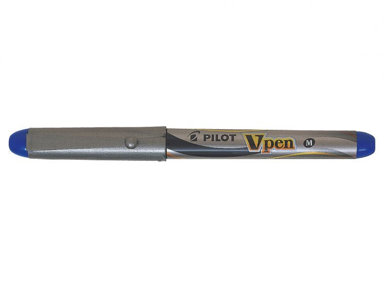 Pilot V-Pen Einwegfüllhalter – Federspitze M – für Rechts- & Linkshänder – Silber, Blau – Patronen