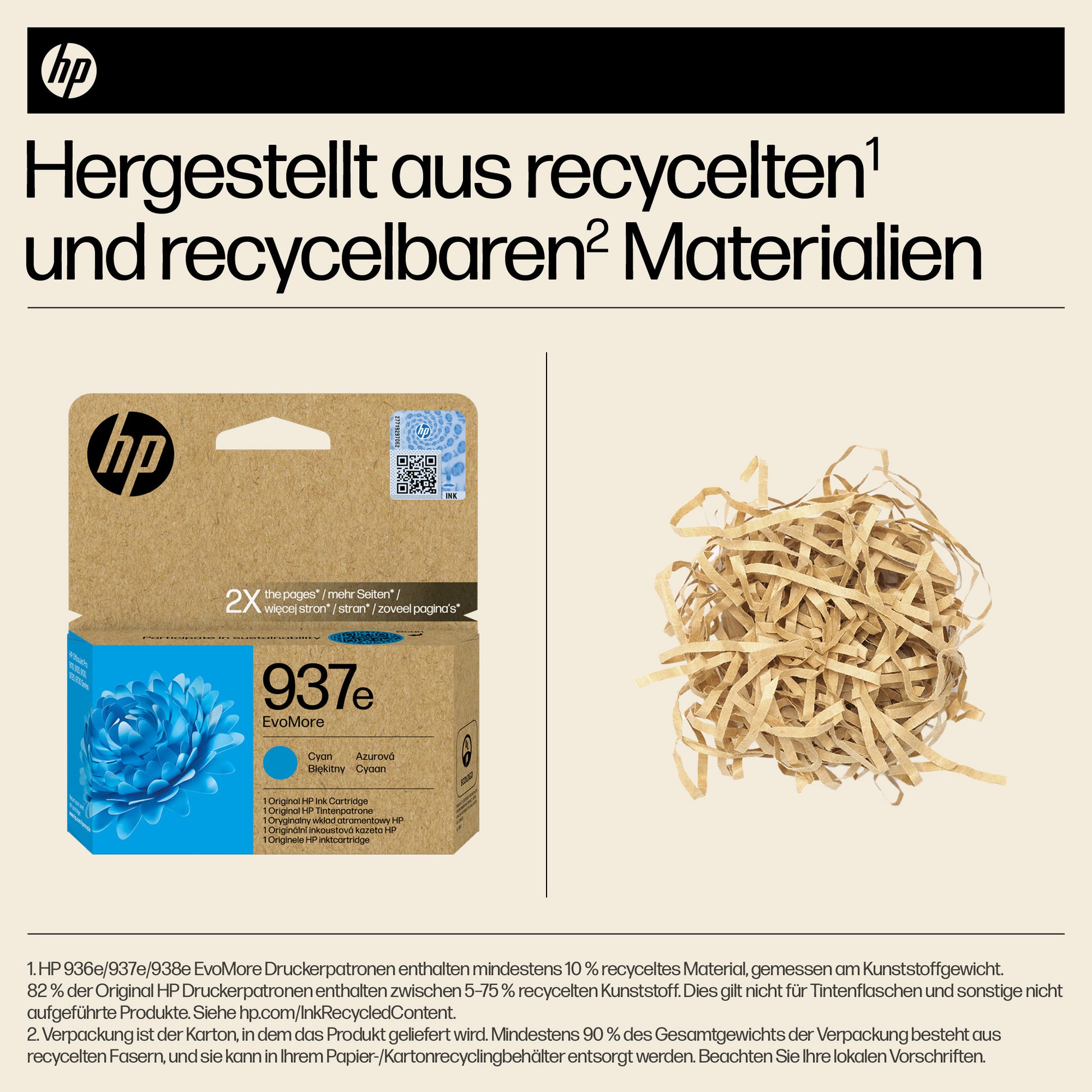 HP 937e EvoMoreXL Cyan Tintenpatrone (Original) – 1'650 Seiten – für HP 937e