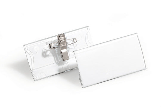 Durable Namensschild – 75 × 40 mm, transparent, Kunststoff, Kombiklemme – 25 Stk