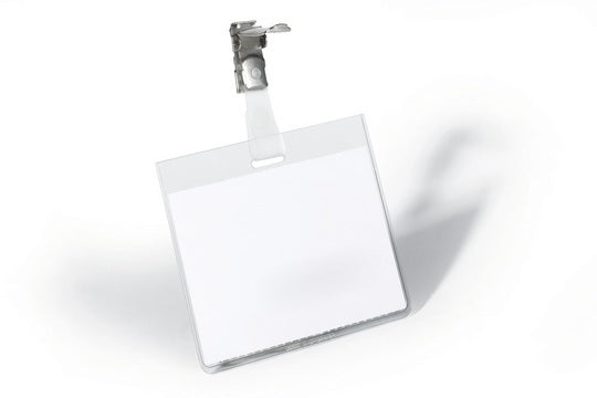 Durable Namensschild – 90 × 60 mm, transparent, Kunststoff, Clip – 25 Stk