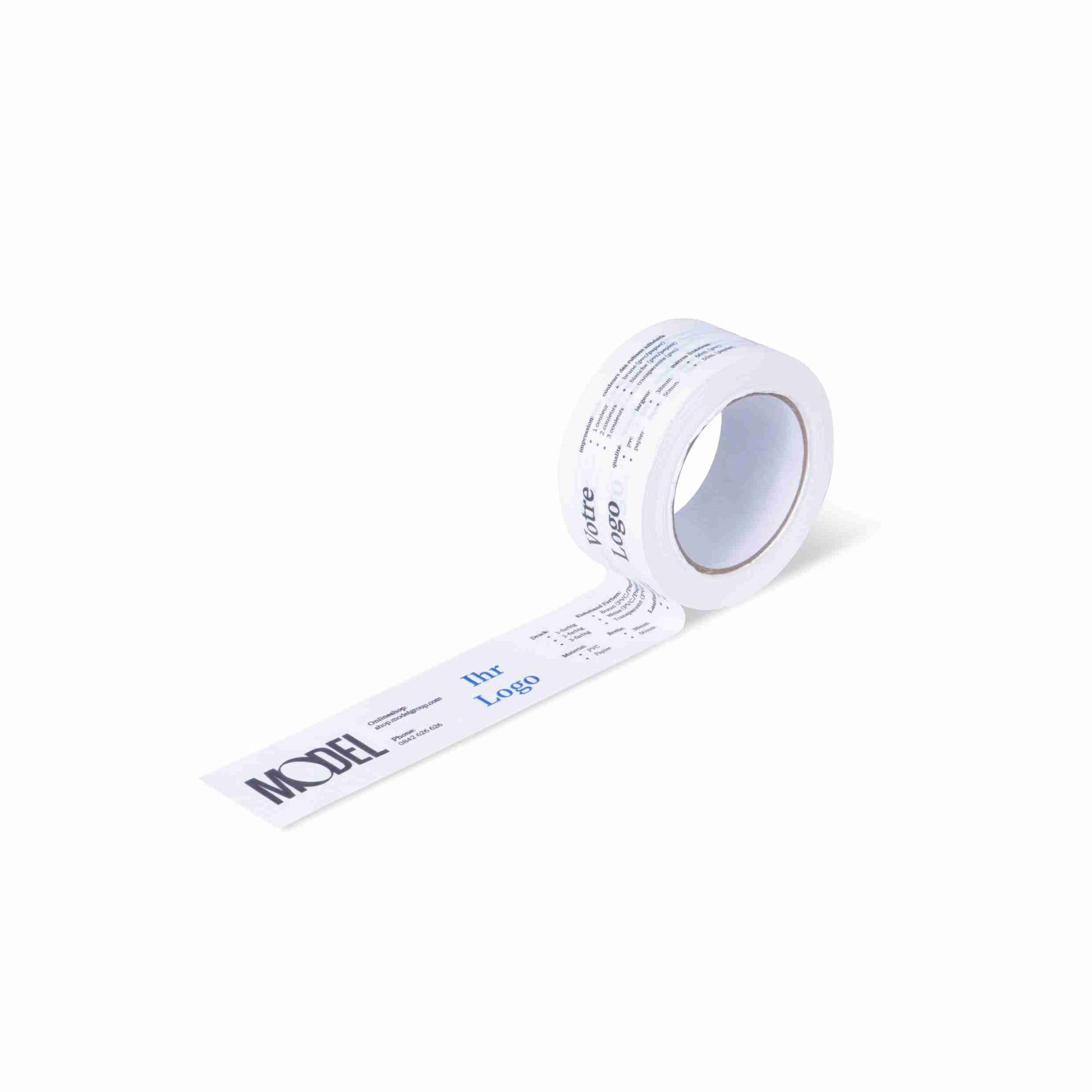 Verpackungsklebeband, Papier, weiss, 1-farbig bedruckt – 50 mm × 50 m – 1 Stk., ab 72 Stk.