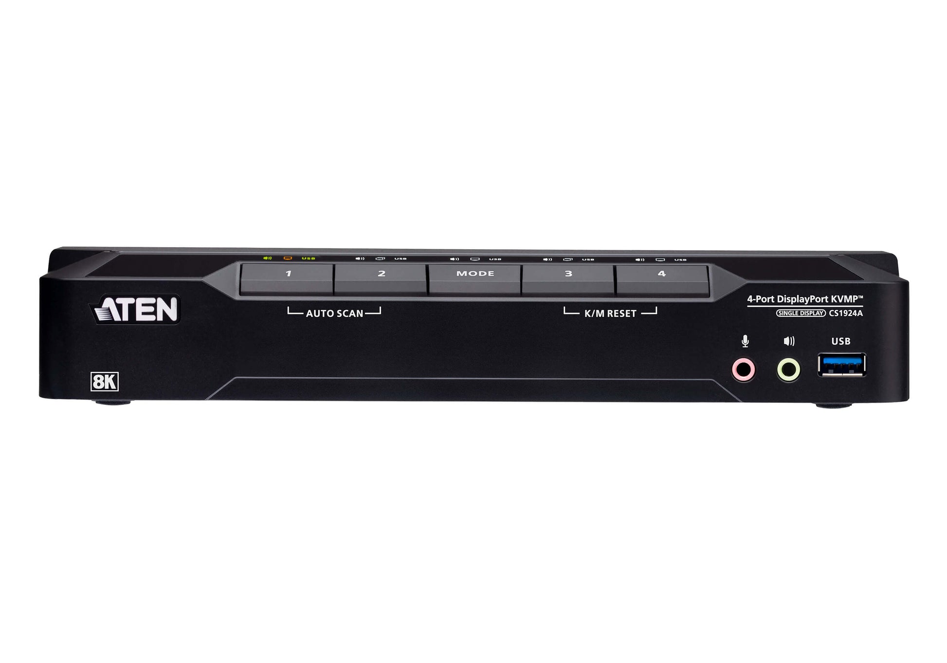ATEN CS1924A KVM-Switch – DP (8K), 2× USB-A, 4× USB-B, 3,5 mm Audio