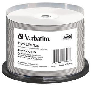 Verbatim DVD-R 4,7 GB – 16×, bedruckbar, 50er Spindel