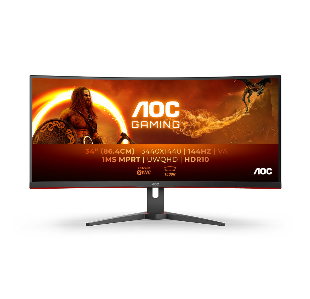 R-Go Tools AOC CU34G2XE/BK – 34", Gebogener 1500R, 3440 × 1440 (UWQHD), VA, 144 Hz, HDR10