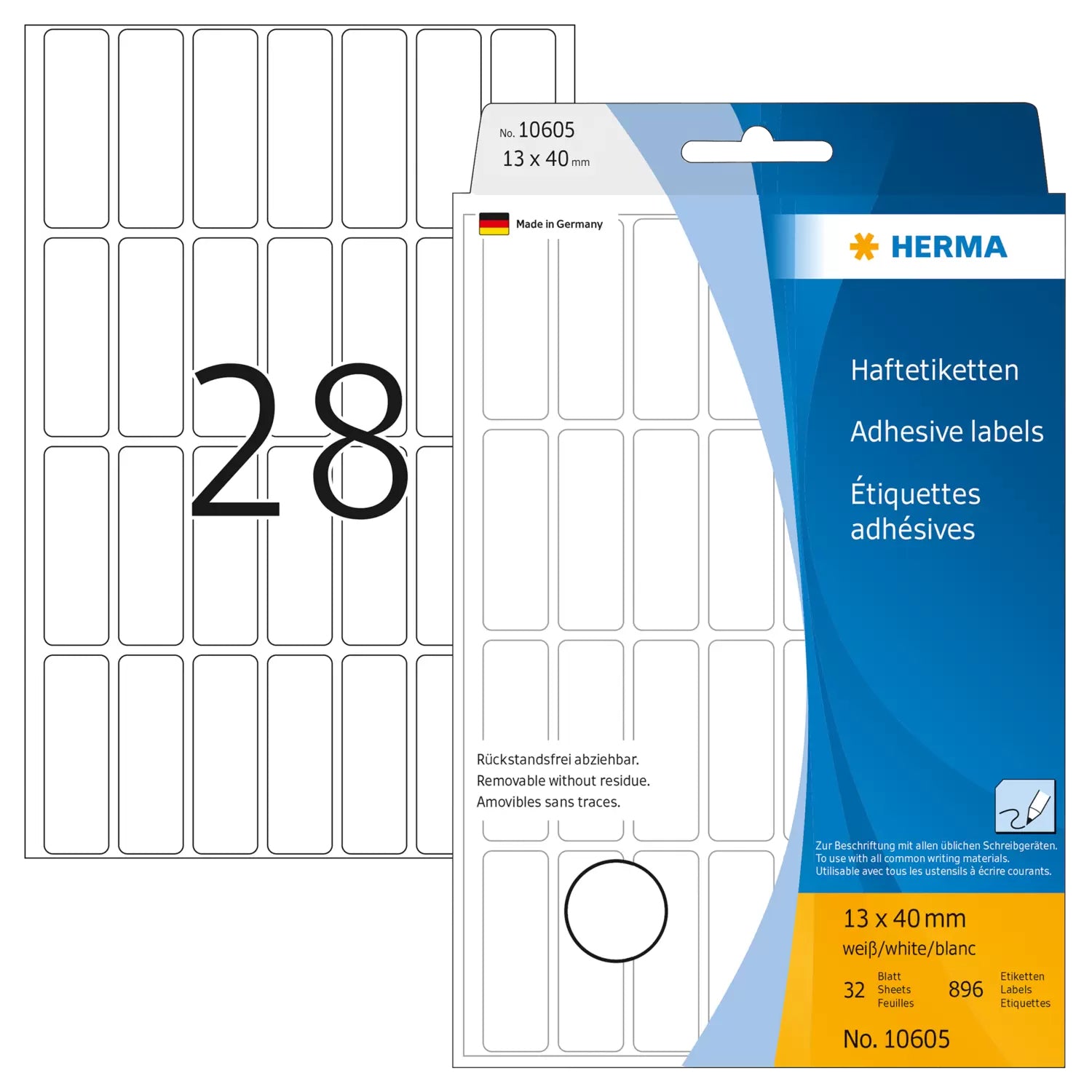 HERMA Schuletiketten – 13 × 40 mm, Abgerundete Ecken, 672 Stk, 24 Bogen, Papier
