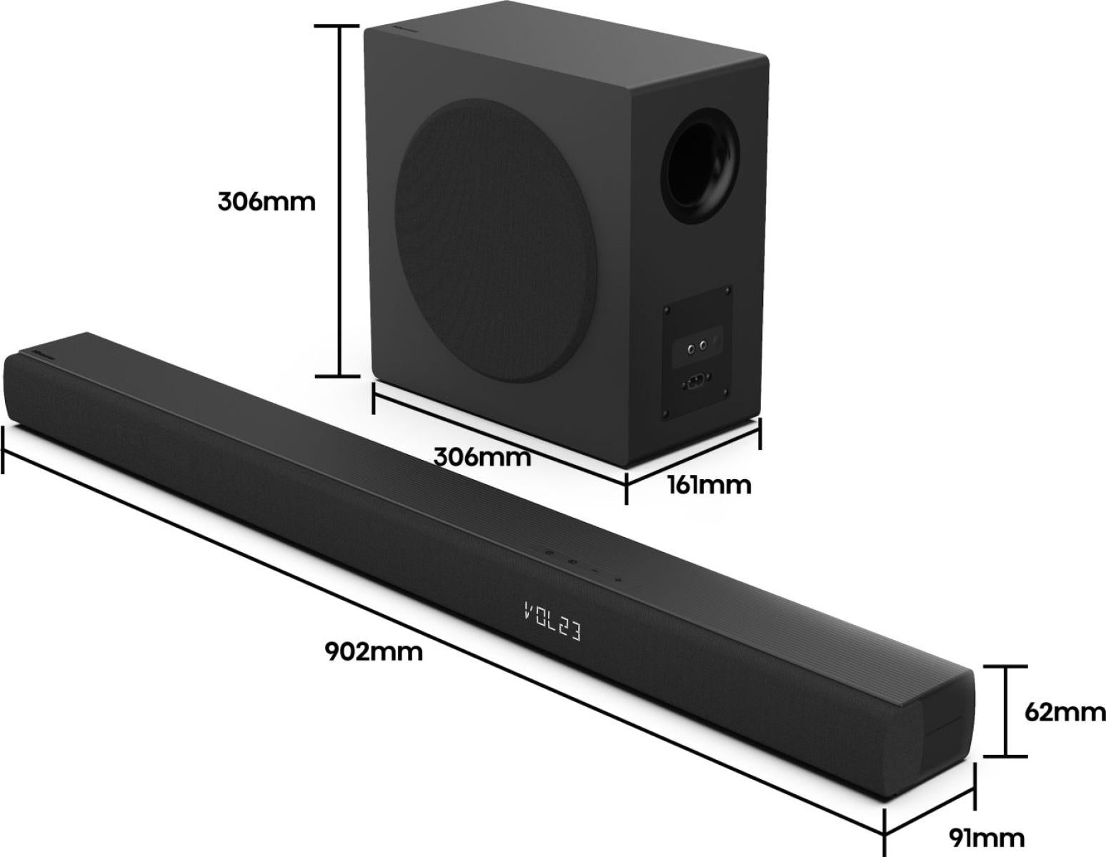 Hisense HS3100 – Soundbar – 3.1, DTS Virtual:X/Dolby Digital, mit kabellosem Subwoofer & Rears, 480 W – Schwarz