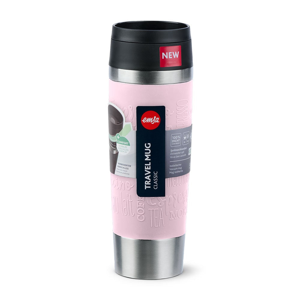 EMSA Thermosbecher Travel Mug Classic – 500 ml, Ø 8,3 cm, H 24,0 cm, Edelstahl, mit Deckel, vakuumisoliert