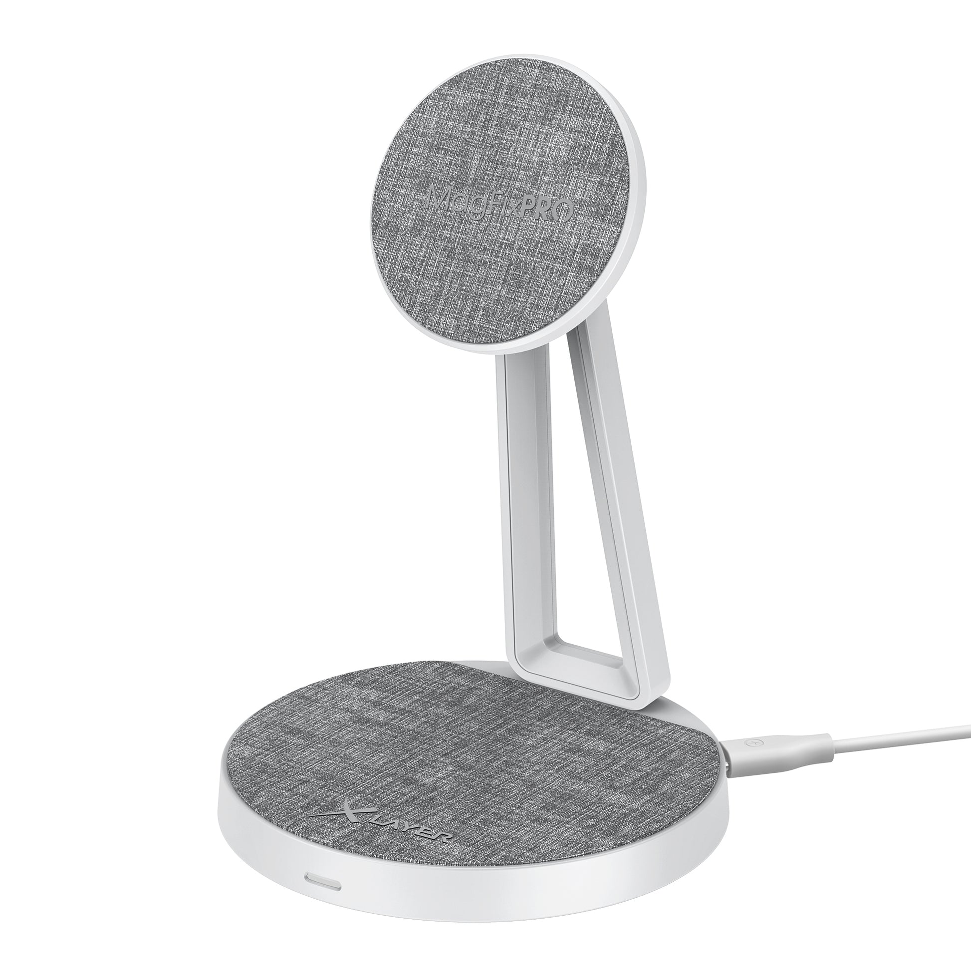 XLayer MagFix Pro 2-in-1 Ladeständer – MagSafe-kompatibel – 15 W/3 W – für iPhone/AirPods – Grau/Weiss