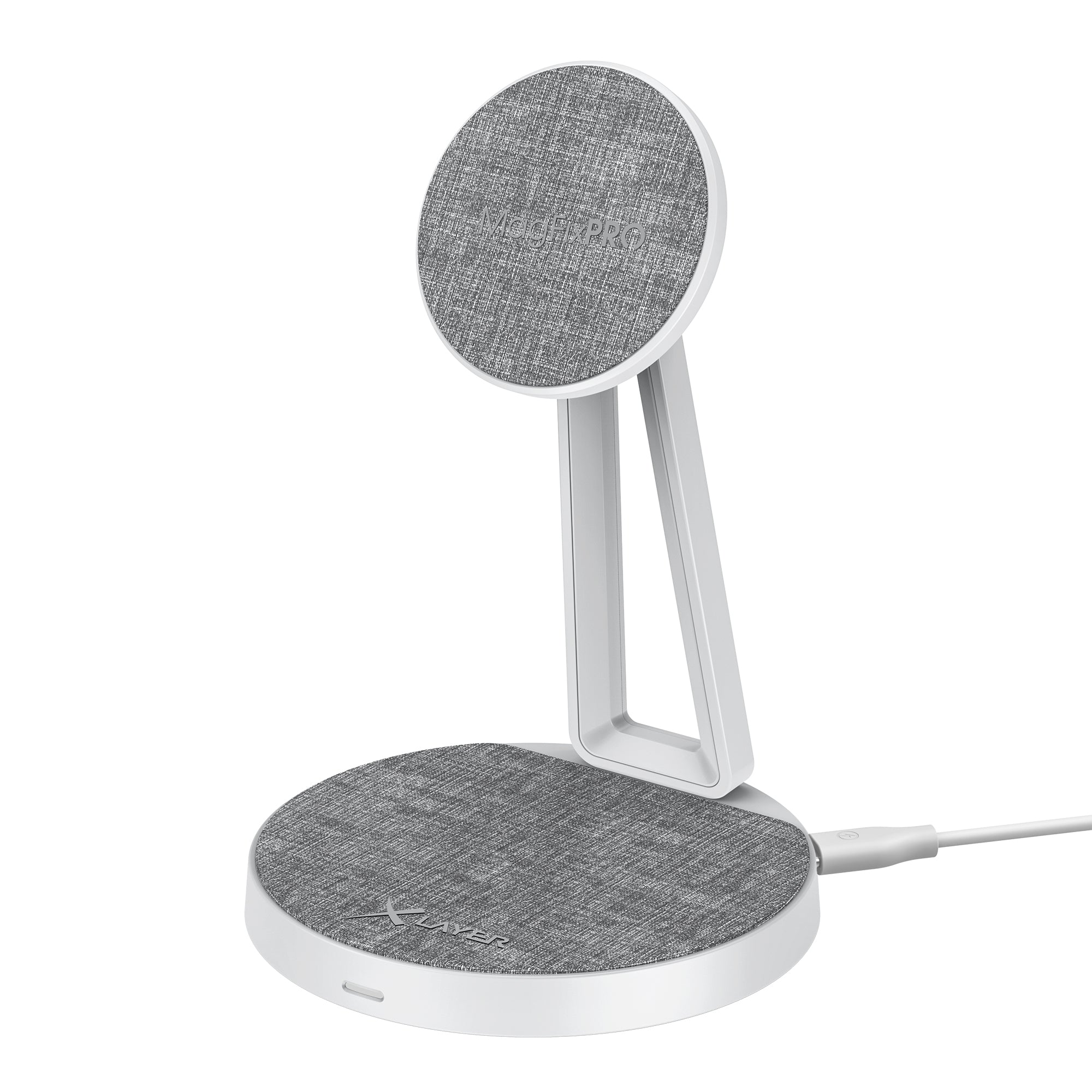 XLayer MagFix Pro 2-in-1 Ladeständer – MagSafe-kompatibel – 15 W/3 W – für iPhone/AirPods – Grau/Weiss