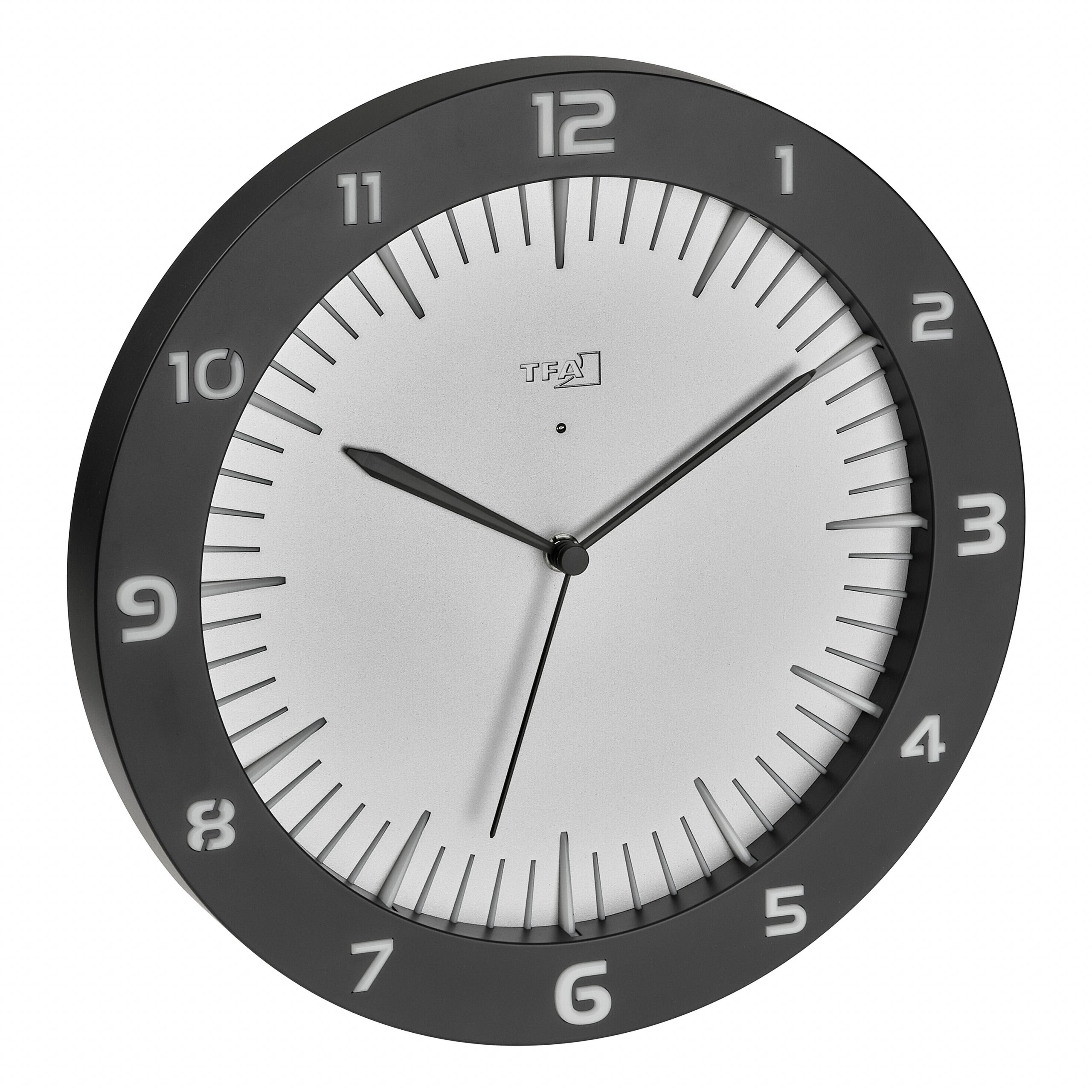 TFA-Dostmann TFA Dostmann LUMOCLOCK Wanduhr – Funk, analog, Licht, USB, Ø 30,3 cm, schwarz, Kunststoff