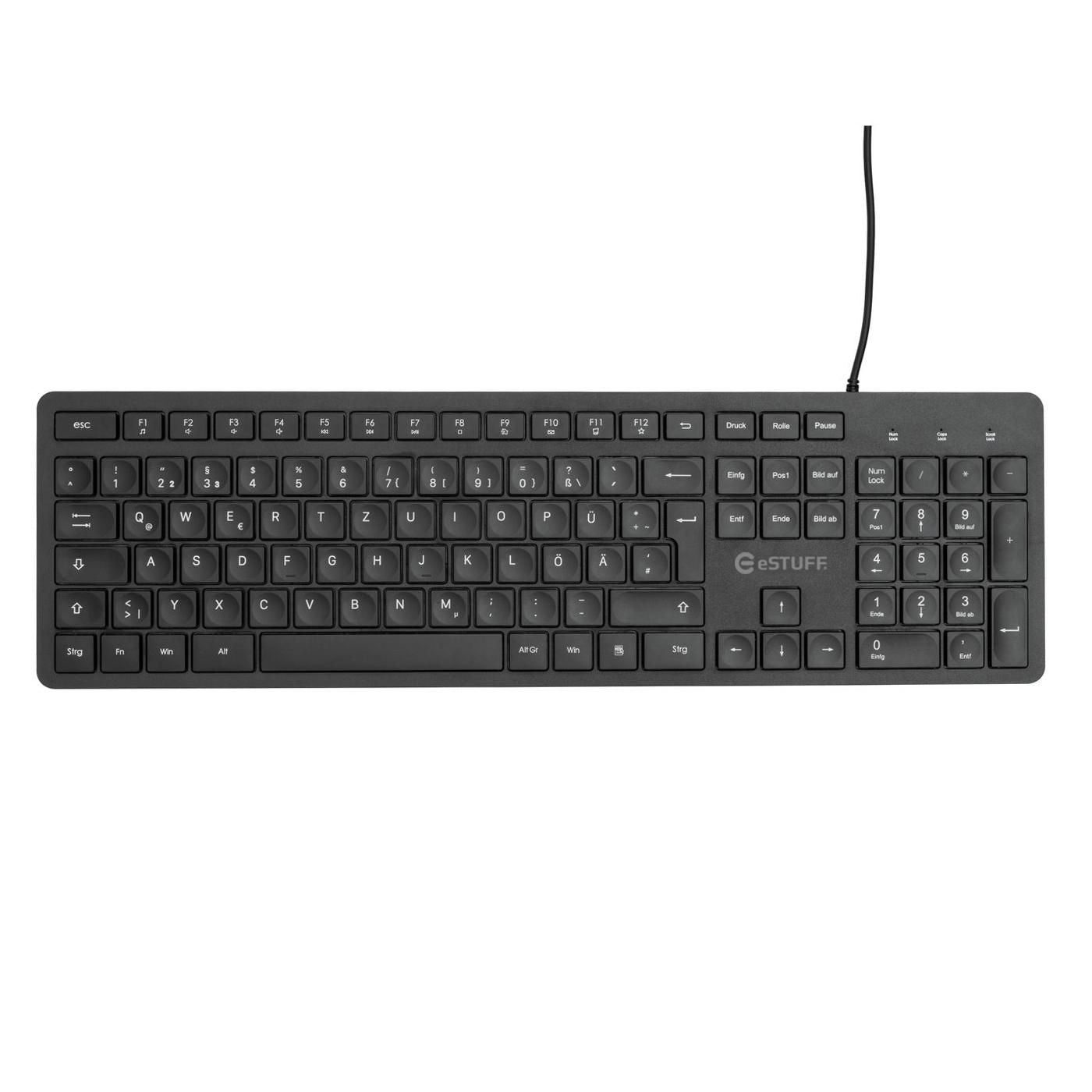 eSTUFF G220 – Tastatur – Membran – kabelgebunden, USB-A – QWERTZ (DE) – Schwarz
