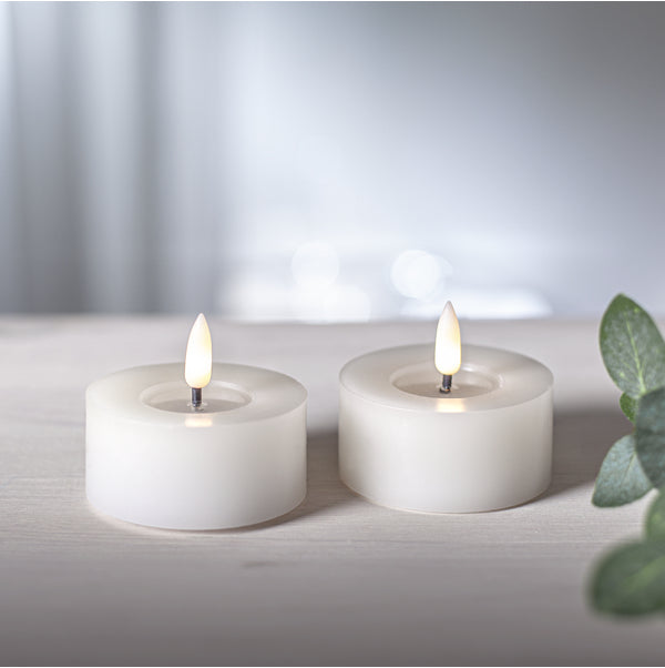 Star Trading Teelicht – 2er Pack, Ø 7 × 5,5 cm, 0,01 W, Warmweiss, Batteriebetrieb, Timer, Weiss