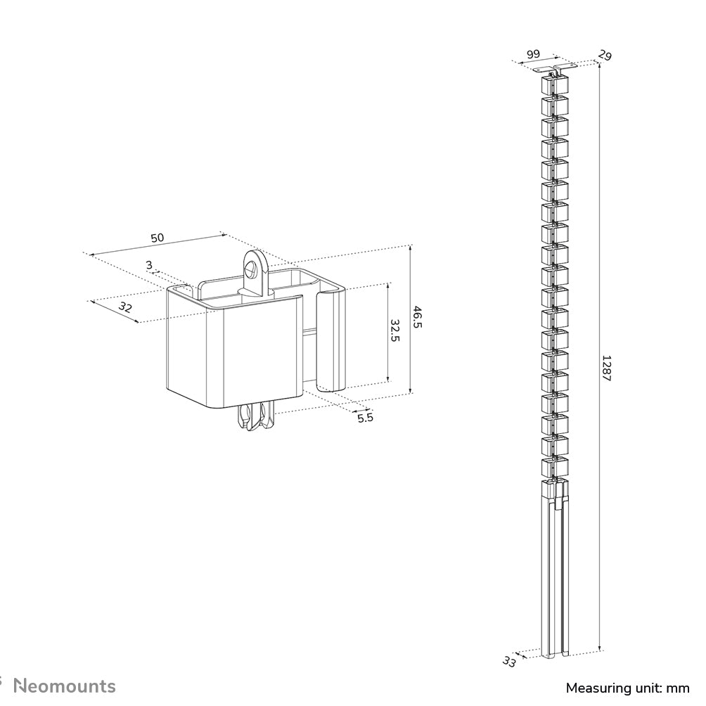 Neomounts Kabelmanagementarm, Tischmontage, magnetische Abdeckung, höhenverstellbar – weiss