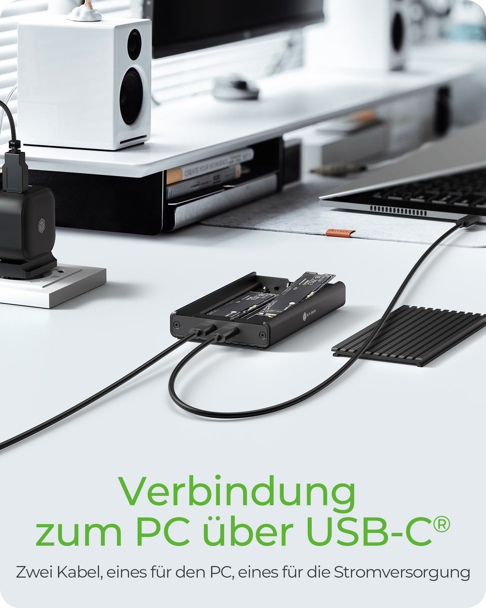 ICY BOX IB-2817M-C32 – 2-Bay Desktop SSD-Gehäuse – für M.2 22×30/42/60/80 mm, NVMe, PCIe 3.0