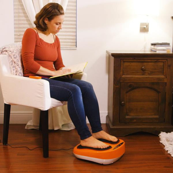 Mediashopping Vibrolegs Fussmassagegerät – Vibrationsmassage, 4 Programme, 10 Geschwindigkeitsstufen – Schwarz/Orange