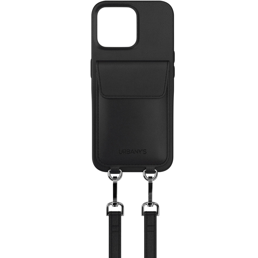 Urbany's Necklace-Hülle – für Apple iPhone 17 – Night Owl, schwarz – Kunstleder – mit Kartenfach