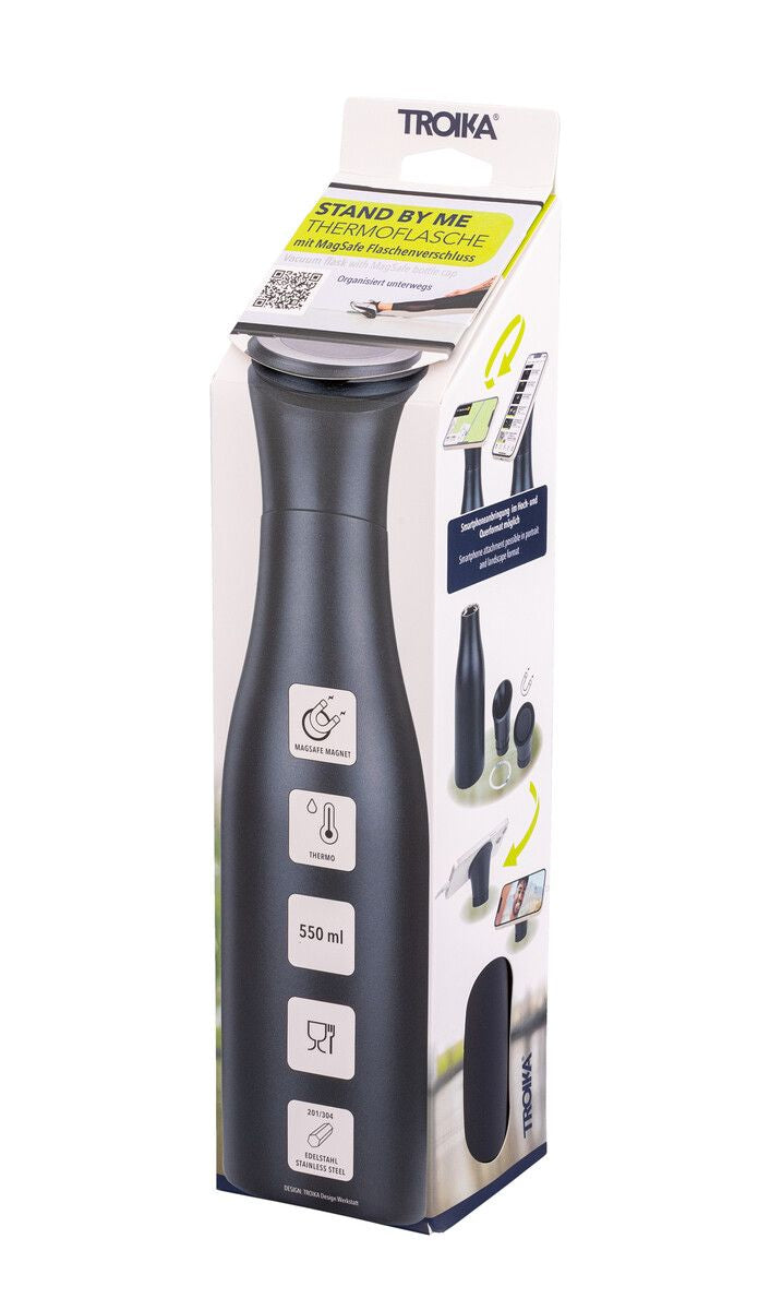 TROIKA Isolierflasche 550 ml – Doppelwandig 12 h heiss / 24 h kalt, Edelstahl, Klappdeckel