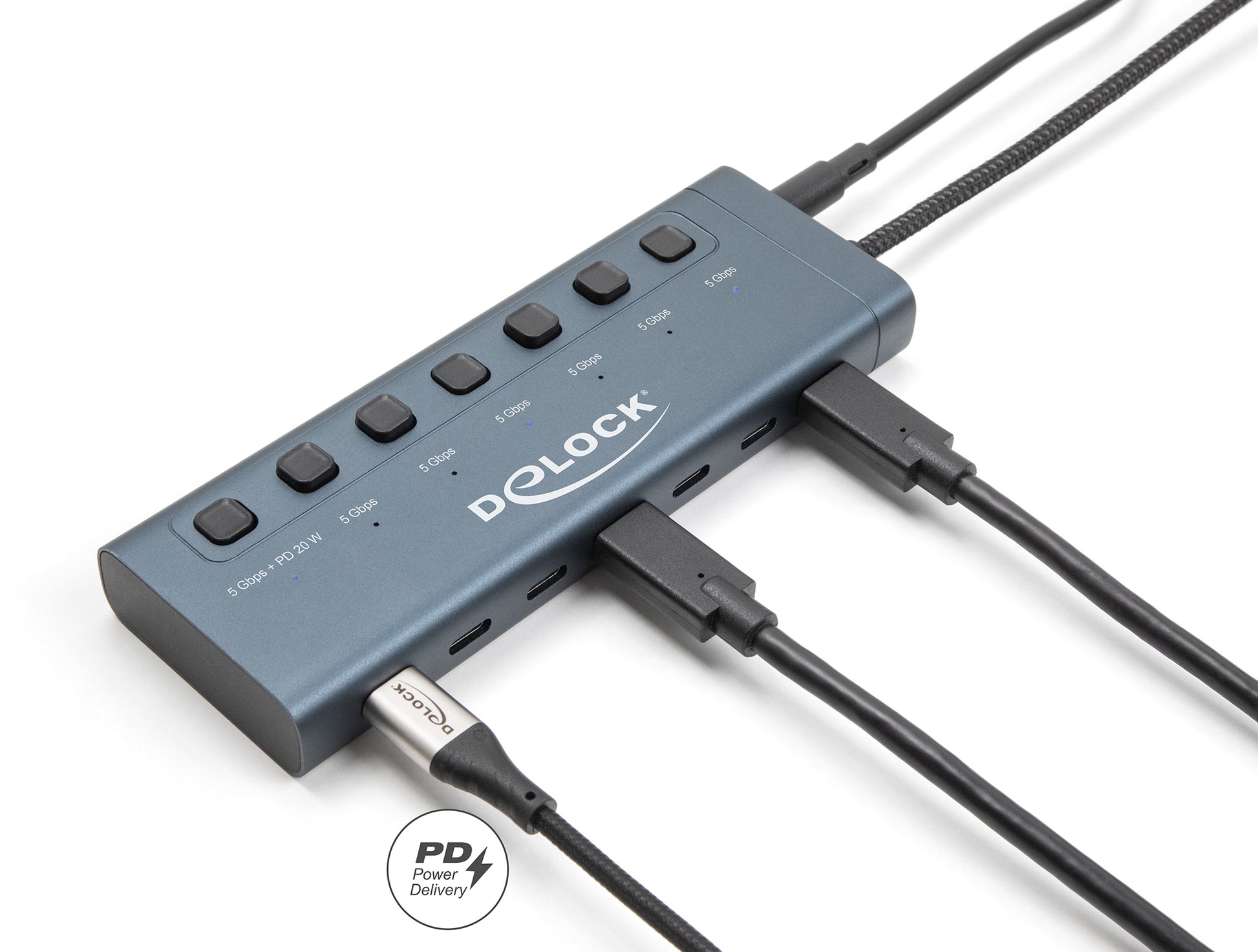 DeLOCK 63410 USB-Hub – USB-C, 7× USB-C, 20 W PD, für Windows/Mac/ChromeOS