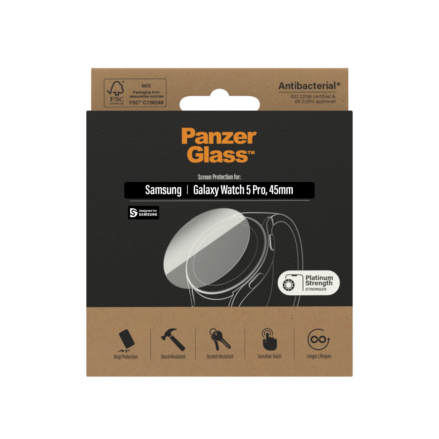 PanzerGlass Displayschutz (Panzerglas), Antibakteriell – für Galaxy Watch 5 Pro 45 mm