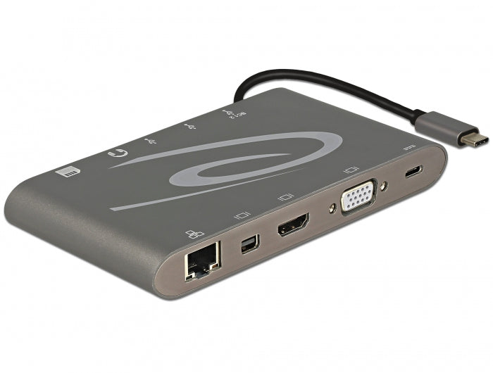 DeLOCK 87297 Dockingstation – USB-C, 1× HDMI, 1× VGA, 3× USB-A, 2× USB-C, GbE, SD/microSD, 3,5 mm Audio