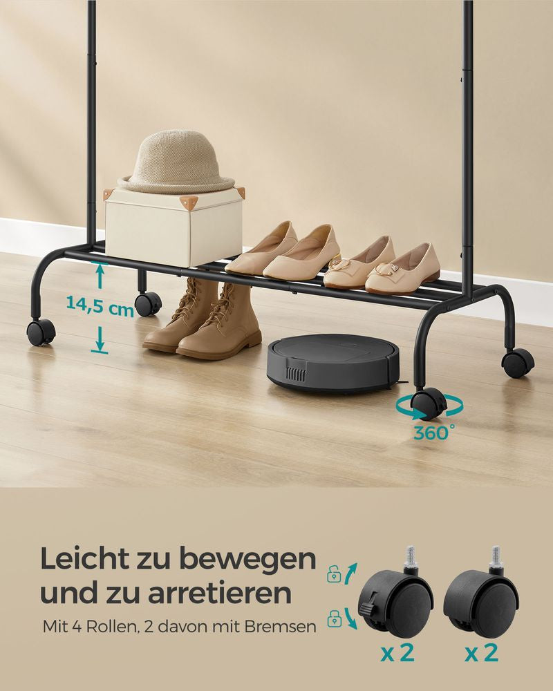 Songmics Garderobenständer (4 Haken, mit Rollen) – Stahl – Schwarz – 1'550 mm