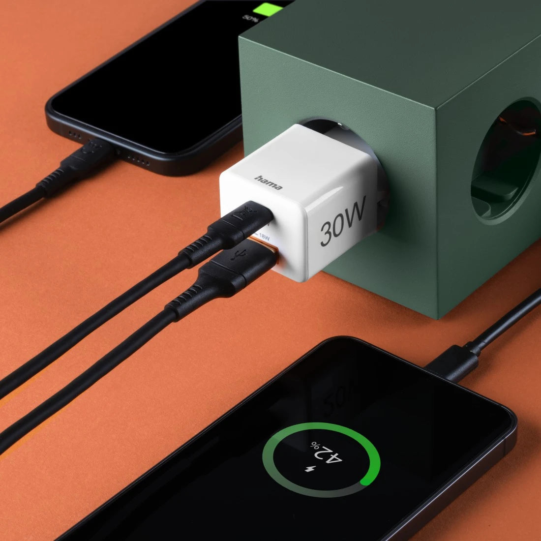Hama 00201992 USB-Ladegerät 30 W – USB-C×1, USB-A×1 – PD 3.0, QC 3.0 – Weiss