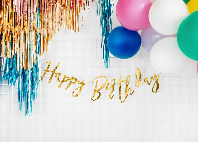 PartyDeco Fahnenbanner Happy Birthday – Gold – 62 × 16,5 cm – Papier – 1 Stk