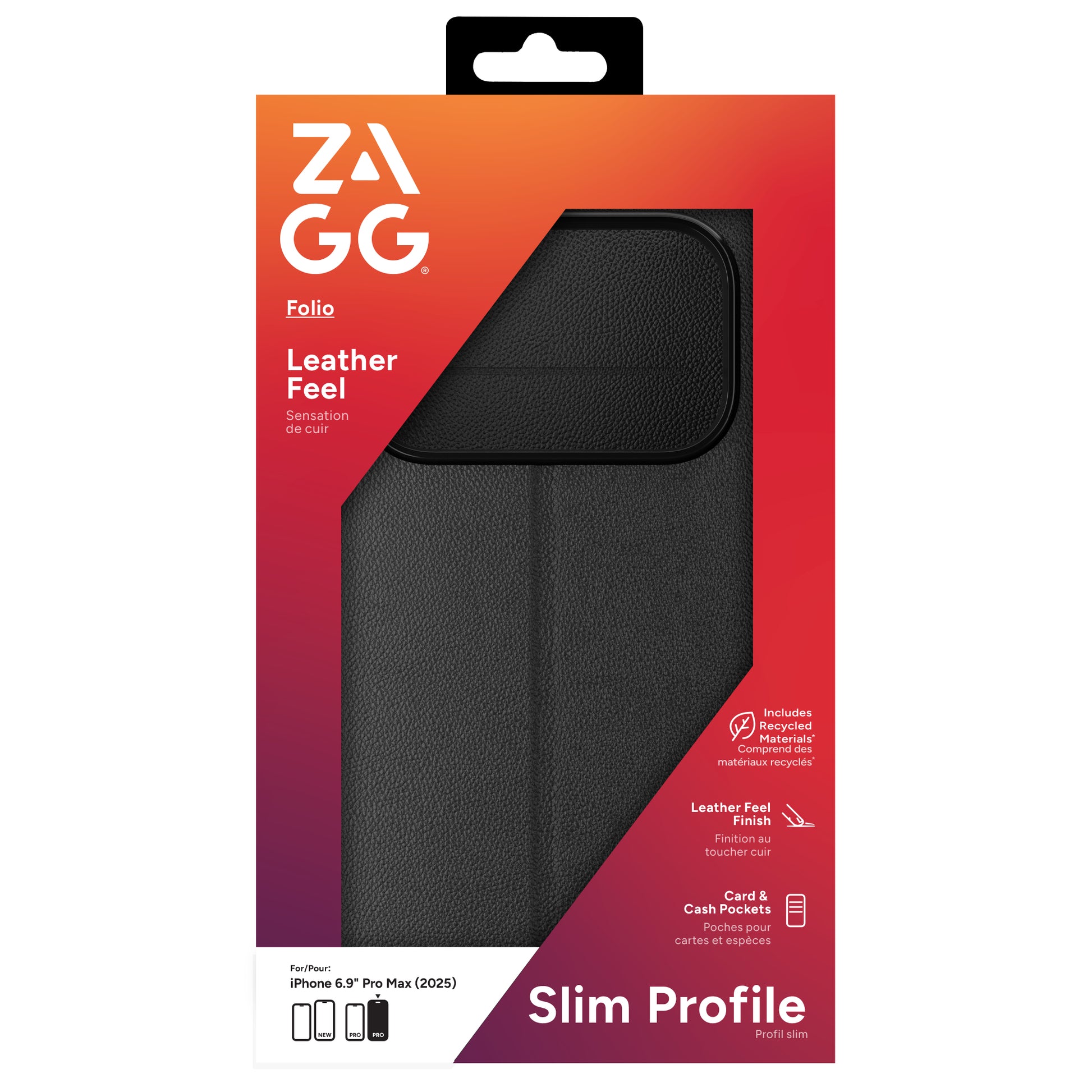 ZAGG Folio – Wallethülle – für Apple iPhone 17 Pro Max, 3 Kartenfächer, PU, Schwarz, bis 1 m sturzsicher