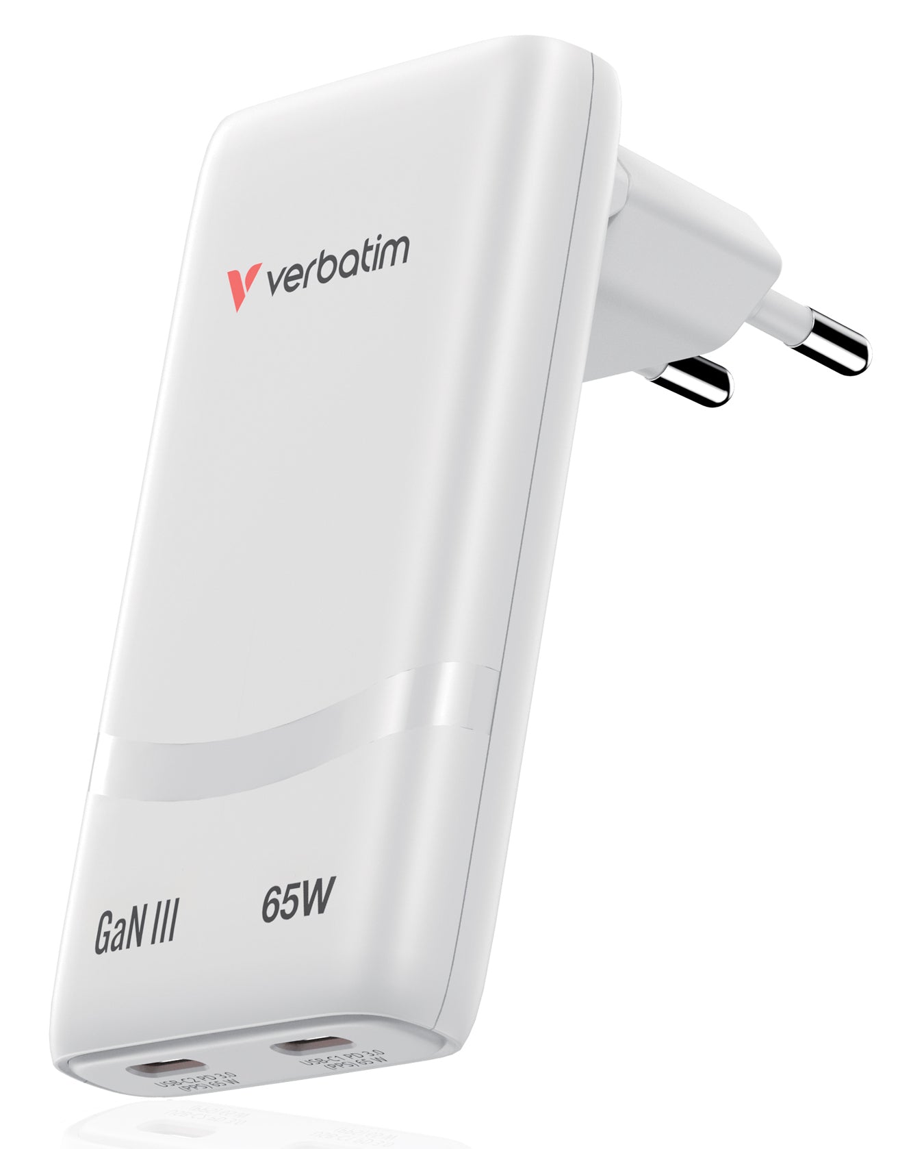 Verbatim Fold N Go GaN USB-Ladegerät 65 W – USB-C×2 – PD – EU-Stecker (Typ C) – für Laptop, Smartphone u. a.