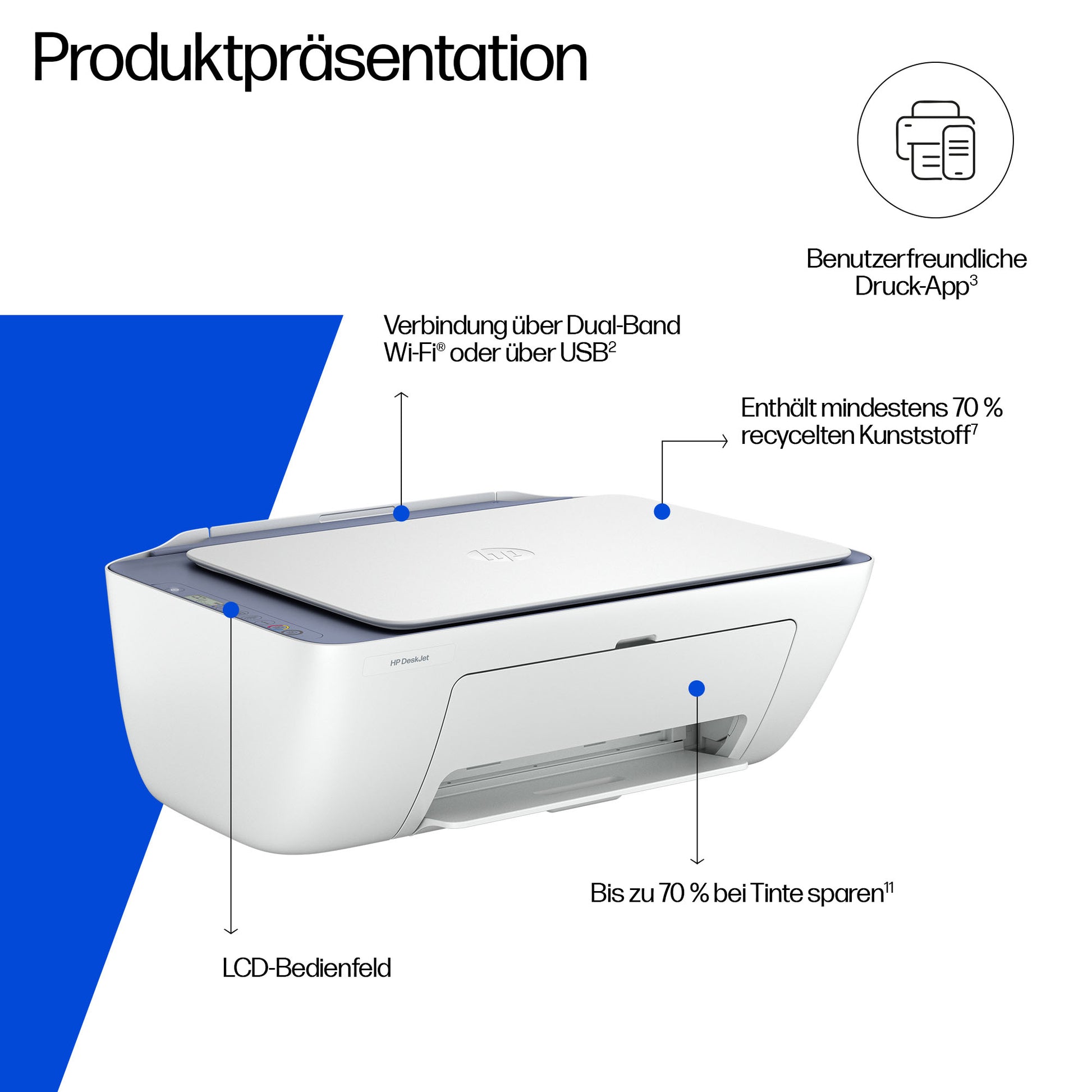 HP DeskJet 2922 All-in-One – Farbtintenstrahl-Multifunktionsdrucker, A4, 3-in-1, Duplex, WLAN, AirPrint