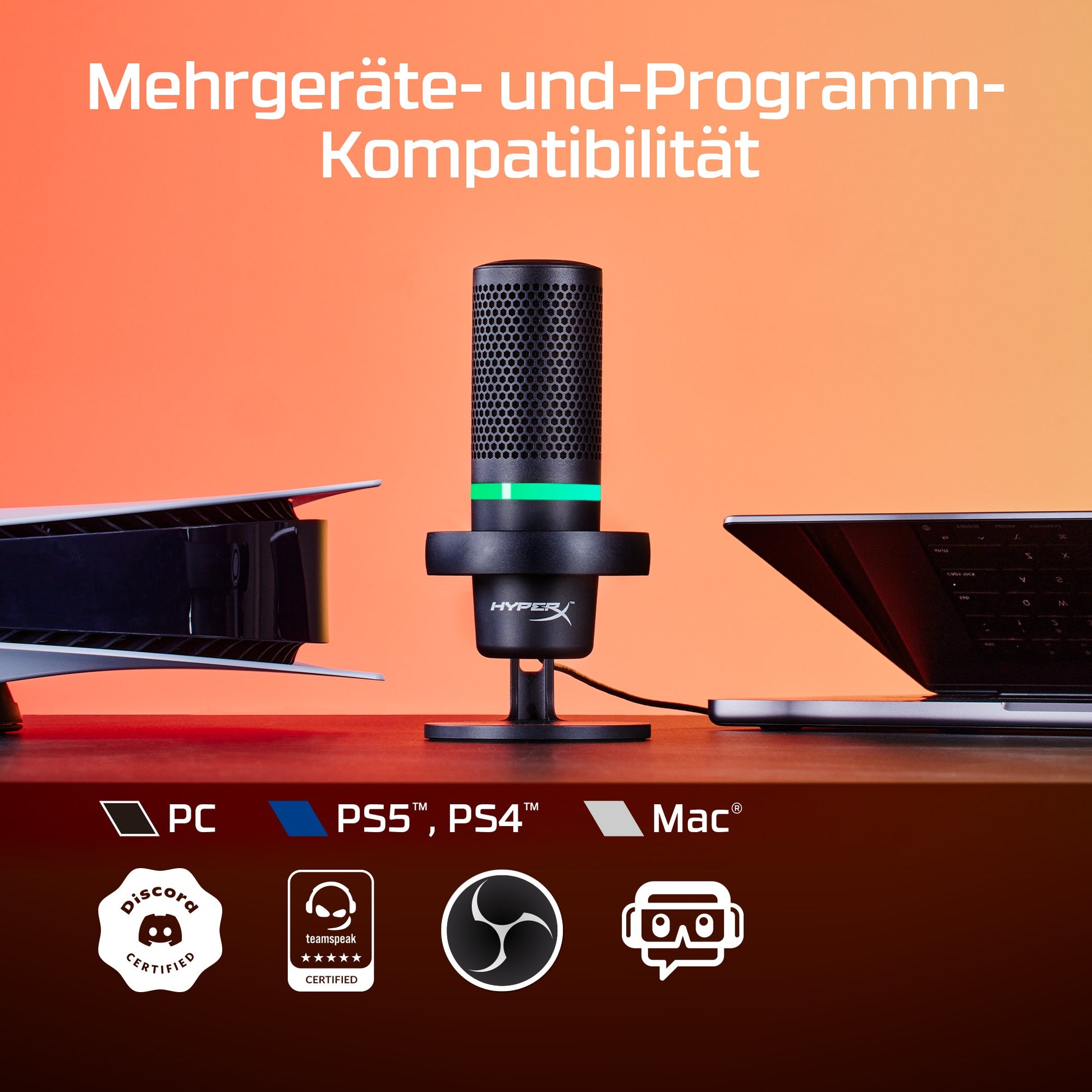 HyperX DuoCast – Tischmikrofon – USB, kabelgebunden, 24 Bit/96 kHz, für PC/Mac/PlayStation, Schwarz