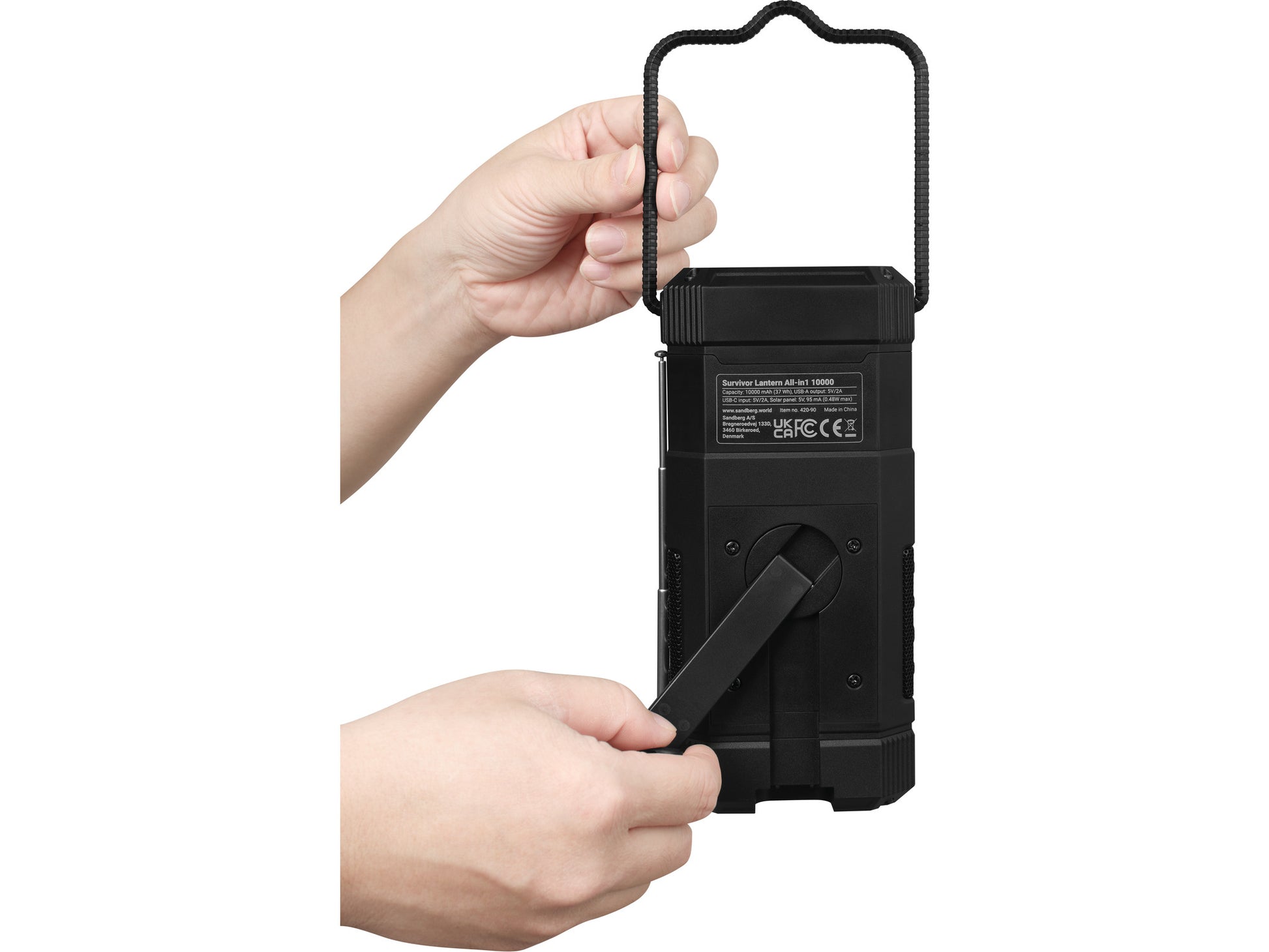 Sandberg Campingleuchte – 21 cm – IPX5 – Akku & Solar, Bluetooth – 10000 mAh, USB-C, Powerbank – Schwa