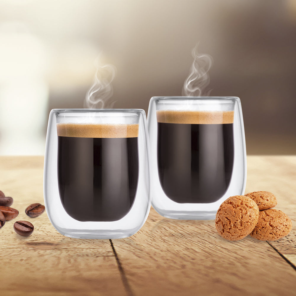 Gourmetmaxx Espressotasse – 4er Set, 80 ml, 3,5 × 5,5 × 6,5 cm, Borosilikatglas, Transparent, doppelwandig