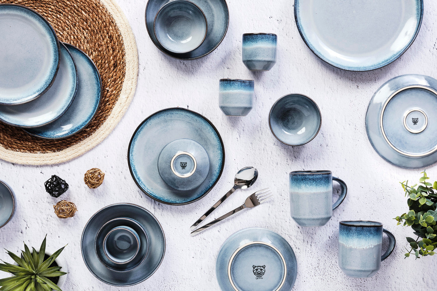 Björn GENESIS Tasse – 0,40 l, Steingut, Blau, Spülmaschinengeeignet, Mikrowellengeeignet, 6 Stück