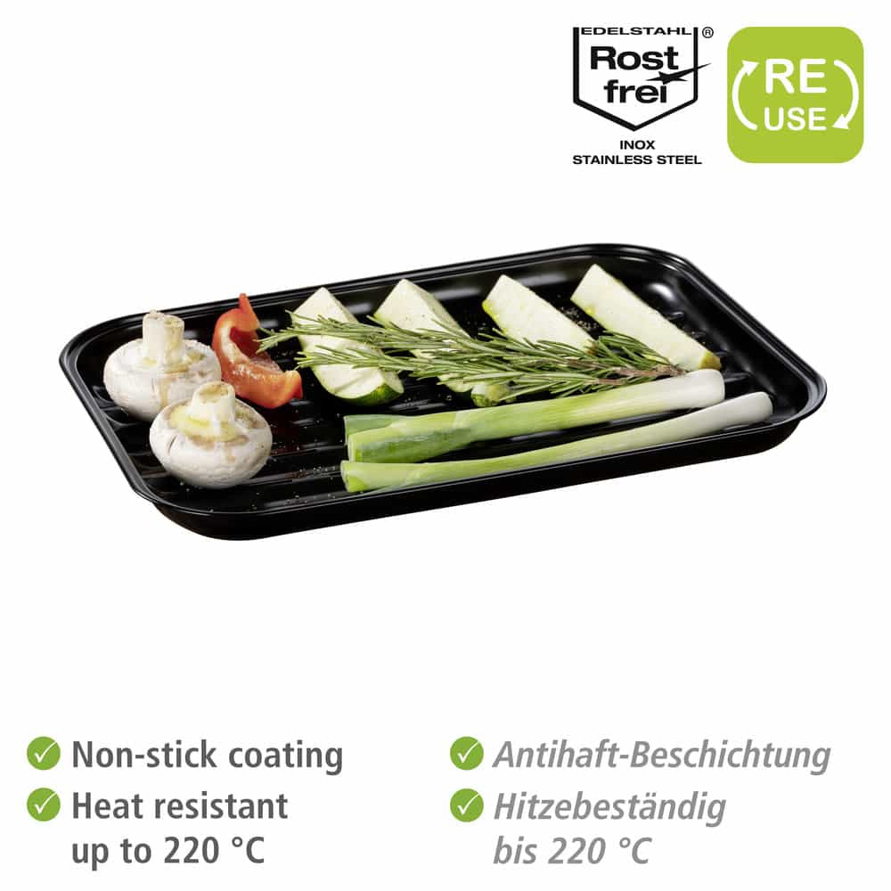 WENKO Grillschale Luca – 34,5 × 24,5 × 2,5 cm, Schwarz – für Grill