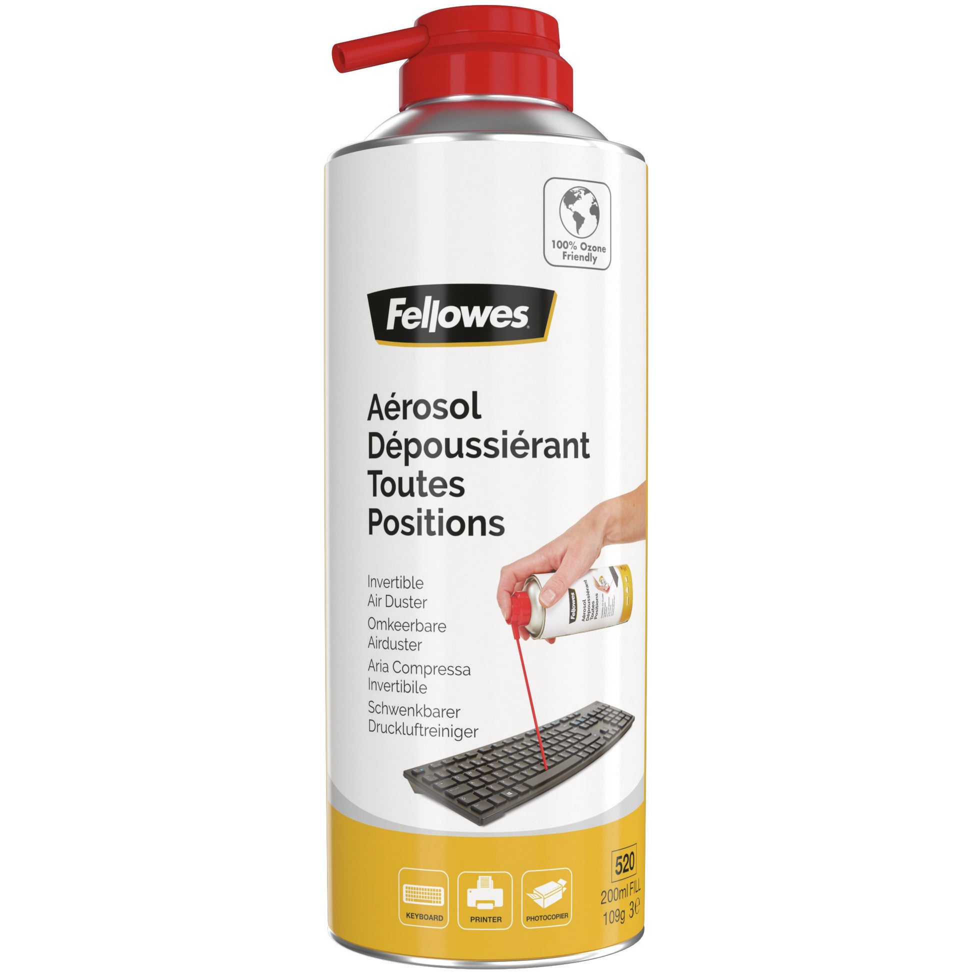 Fellowes Druckluftspray 9974805 – 200 ml – weiss – 6,4 × 6,4 × 18,8 cm – für Tastatur, Drucker u. a.