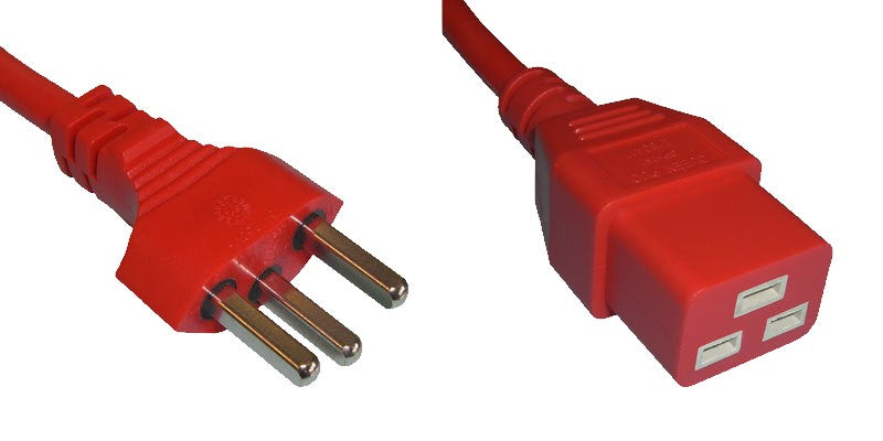Diggelmann Netzkabel, T23 auf C19, angespritzt, 3,6 m, Rot